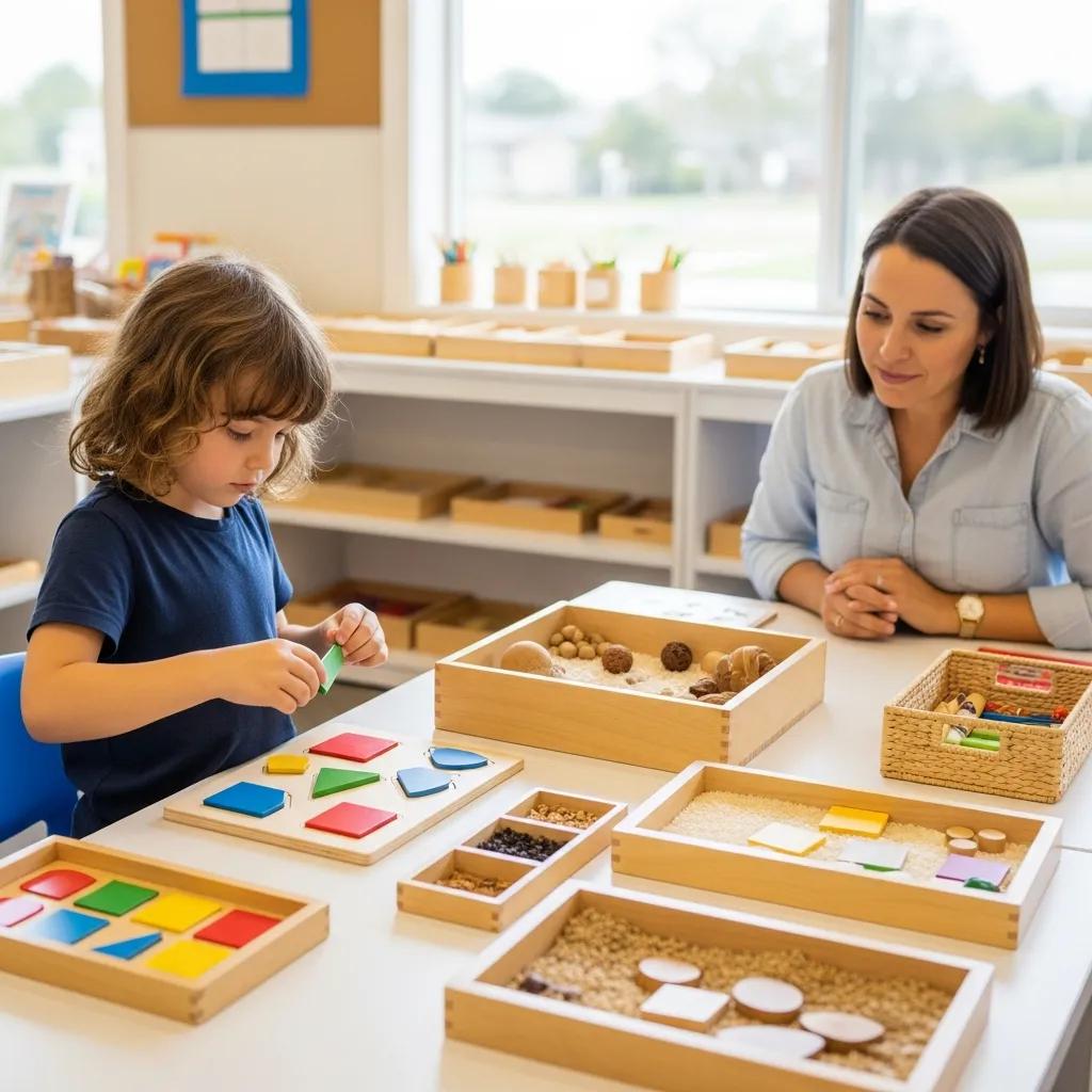 child engaging with montessori materials in an inquiry based learning environment