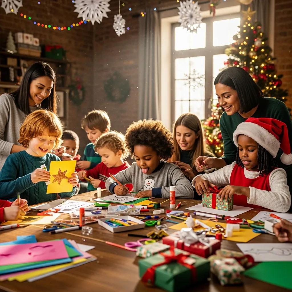 children engaged in a kindness activity during the holidays promoting montessori values of service and community