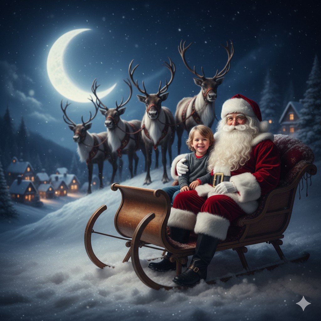 child on a sleigh with santa edquisitive montessori