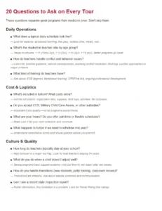 Preschool Tour Checklist for san antonio